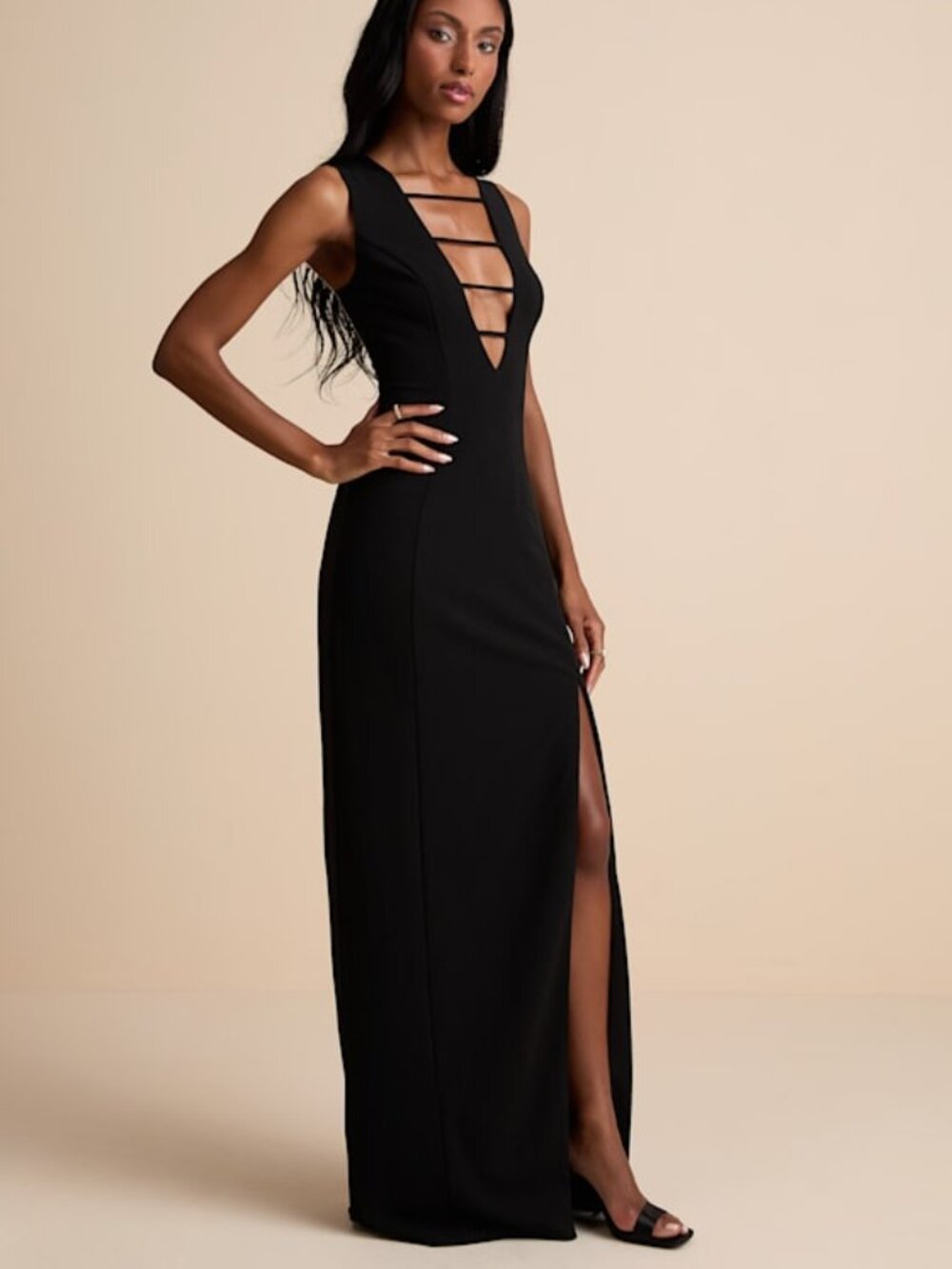 Lulus Sabrina Black Cutout Sleeveless Maxi Dress - Size M